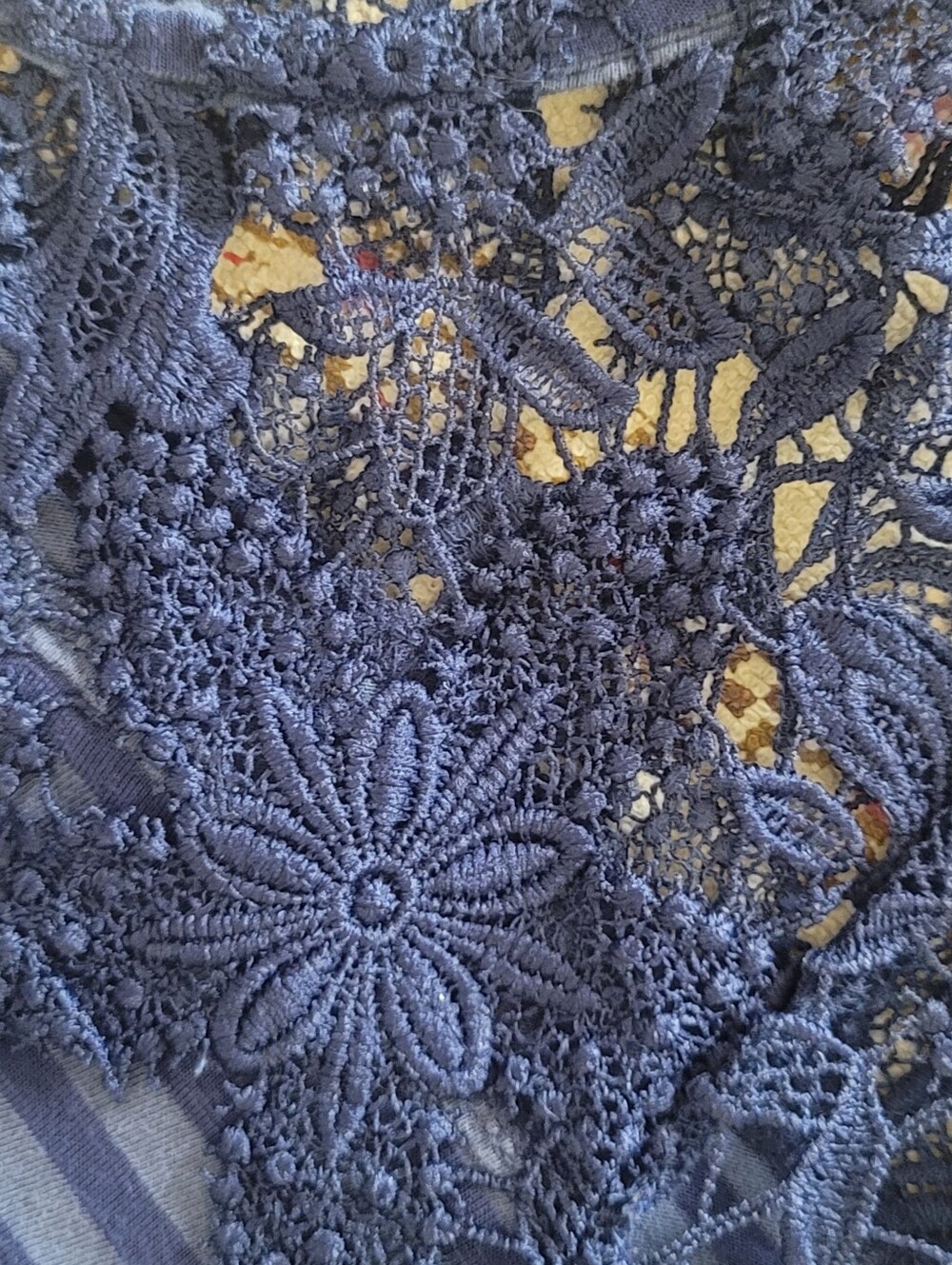Lane Bryant Navy Blue Striped Top with Floral Lace Yoke - Picture 5 of 8